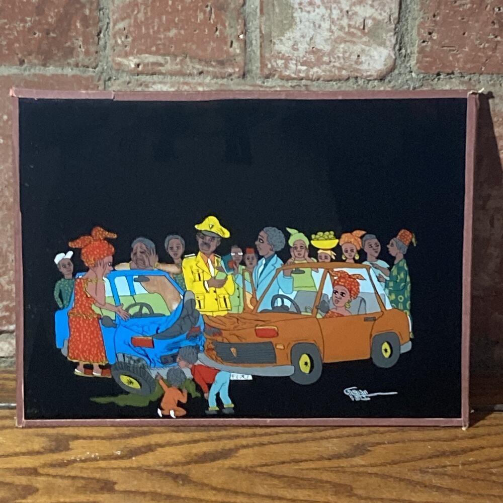 Folk Art Painted On Glass 9.5”x13”